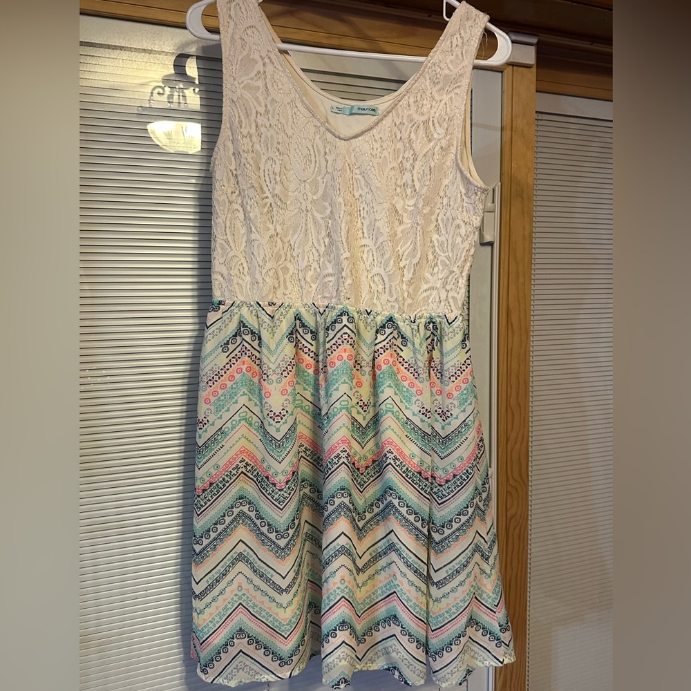 Maurices White Lace and Multicolor Chevron Dress